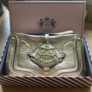 Juicy Couture gold leather money pieces purse.